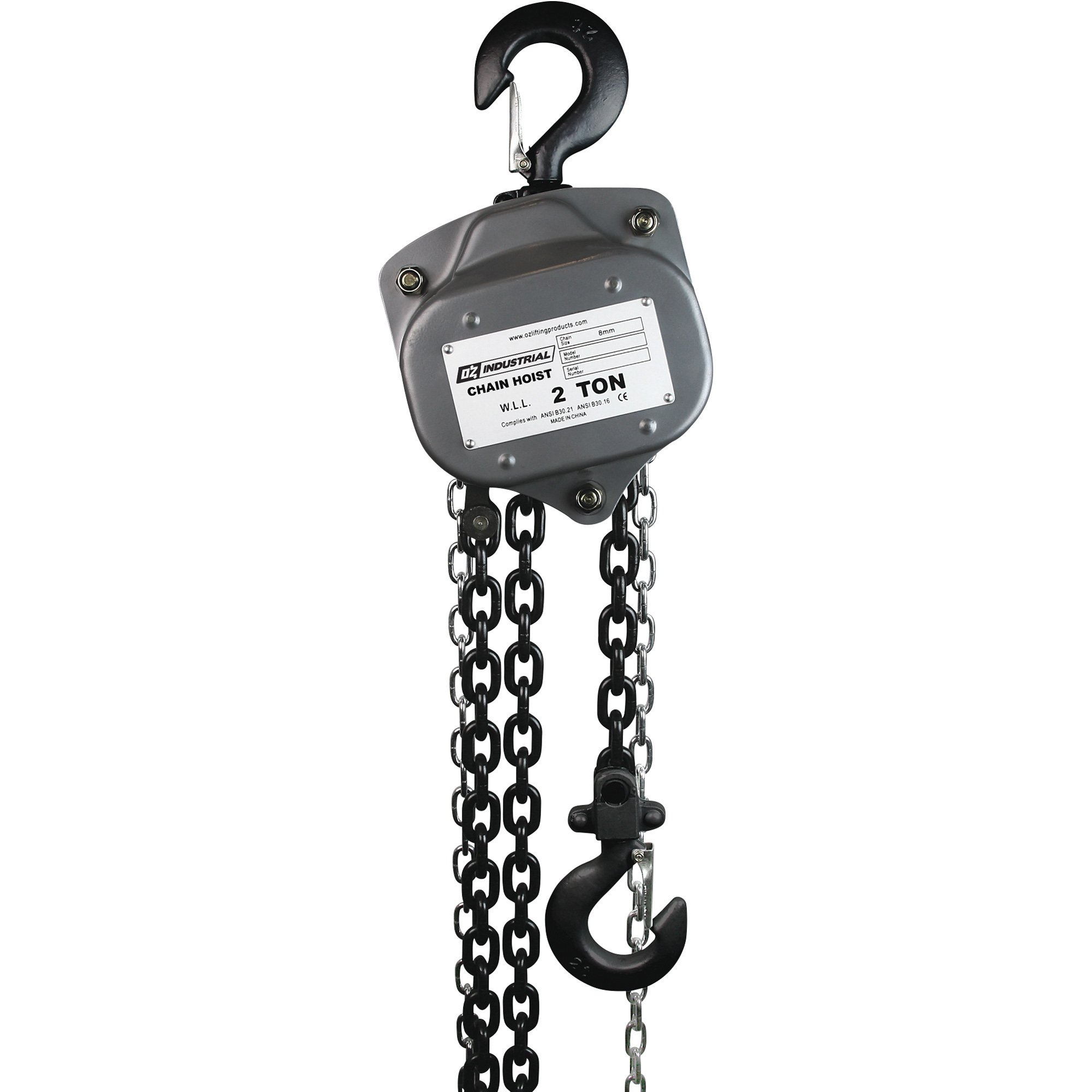 OZ Lifting Products Industrial Series Manual Chain Hoist, 2-Ton Capacity, 15ft. Lift, Model# OZIND020-15CH